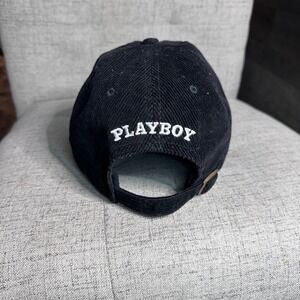Playboy Black Tux Corduroy Cap Black Adjustable Strap Embroidered Logo Lids